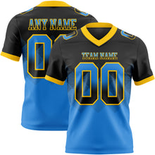 Load image into Gallery viewer, Custom Black Powder Blue-Yellow Authentic Gradient Square Shape Flag Football Jersey