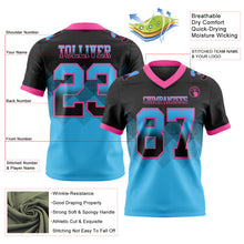 Laden Sie das Bild in den Galerie-Viewer, Custom Black Sky Blue-Pink Authentic Gradient Square Shape Flag Football Jersey
