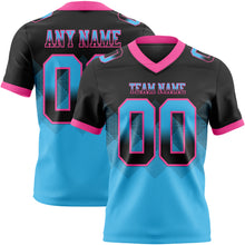 Laden Sie das Bild in den Galerie-Viewer, Custom Black Sky Blue-Pink Authentic Gradient Square Shape Flag Football Jersey