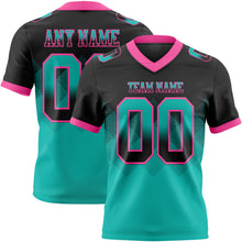Load image into Gallery viewer, Custom Black Aqua-Pink Authentic Gradient Square Shape Flag Football Jersey