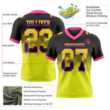 Load image into Gallery viewer, Custom Black Neon Yellow-Pink Authentic Gradient Square Shape Flag Football Jersey