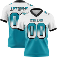 Charger l'image dans la galerie, Custom White Teal-Black Authentic Gradient Square Shape Flag Football Jersey