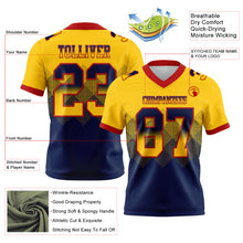 Laden Sie das Bild in den Galerie-Viewer, Custom Yellow Navy-Red Authentic Gradient Square Shape Flag Football Jersey