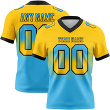 Charger l'image dans la galerie, Custom Yellow Sky Blue-Black Authentic Gradient Square Shape Flag Football Jersey
