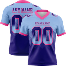 Load image into Gallery viewer, Custom Light Blue Dark Purple-Pink Authentic Gradient Square Shape Flag Football Jersey