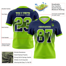 Laden Sie das Bild in den Galerie-Viewer, Custom Navy Neon Green-White Authentic Gradient Square Shape Flag Football Jersey