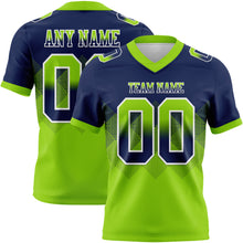 Laden Sie das Bild in den Galerie-Viewer, Custom Navy Neon Green-White Authentic Gradient Square Shape Flag Football Jersey