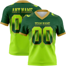 Charger l'image dans la galerie, Custom Green Neon Green-Old Gold Authentic Gradient Square Shape Flag Football Jersey