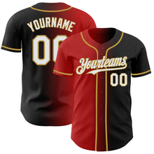 Load image into Gallery viewer, Custom Black White Red-Old Gold Authentic Gradient Fashion Baseball Jersey