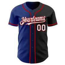 Load image into Gallery viewer, Custom Black White Royal-Red Authentic Gradient Fashion Baseball Jersey
