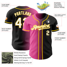 Load image into Gallery viewer, Custom Black White Pink-Yellow Authentic Gradient Fashion Baseball Jersey