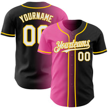 Load image into Gallery viewer, Custom Black White Pink-Yellow Authentic Gradient Fashion Baseball Jersey
