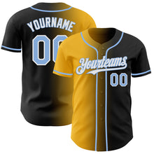 Load image into Gallery viewer, Custom Black Light Blue Gold-White Authentic Gradient Fashion Baseball Jersey