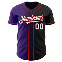 Load image into Gallery viewer, Custom Black White Purple-Red Authentic Gradient Fashion Baseball Jersey