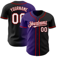 Load image into Gallery viewer, Custom Black White Purple-Red Authentic Gradient Fashion Baseball Jersey