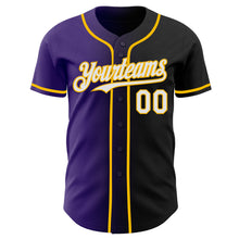 Load image into Gallery viewer, Custom Black White Purple-Gold Authentic Gradient Fashion Baseball Jersey