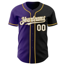 Load image into Gallery viewer, Custom Black White Purple-Old Gold Authentic Gradient Fashion Baseball Jersey