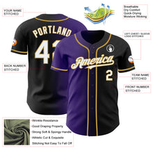 Load image into Gallery viewer, Custom Black White Purple-Old Gold Authentic Gradient Fashion Baseball Jersey