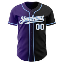 Load image into Gallery viewer, Custom Black White Purple-Light Blue Authentic Gradient Fashion Baseball Jersey