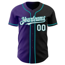 Load image into Gallery viewer, Custom Black White Purple-Teal Authentic Gradient Fashion Baseball Jersey