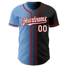 Load image into Gallery viewer, Custom Black White Light Blue-Red Authentic Gradient Fashion Baseball Jersey