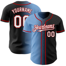 Load image into Gallery viewer, Custom Black White Light Blue-Red Authentic Gradient Fashion Baseball Jersey