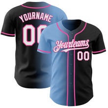 Load image into Gallery viewer, Custom Black White Light Blue-Pink Authentic Gradient Fashion Baseball Jersey