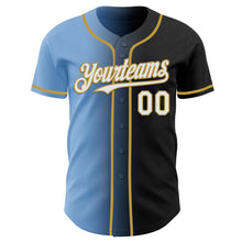 Load image into Gallery viewer, Custom Black White Light Blue-Old Gold Authentic Gradient Fashion Baseball Jersey