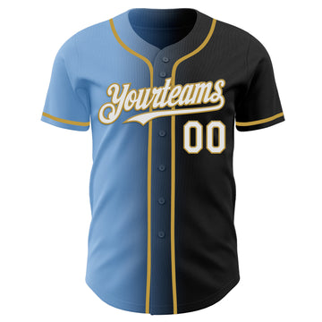 Custom Black White Light Blue-Old Gold Authentic Gradient Fashion Baseball Jersey