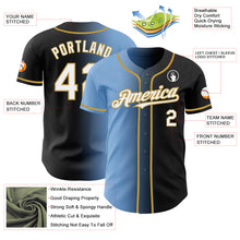 Load image into Gallery viewer, Custom Black White Light Blue-Old Gold Authentic Gradient Fashion Baseball Jersey