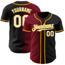 Load image into Gallery viewer, Custom Black White Crimson-Gold Authentic Gradient Fashion Baseball Jersey