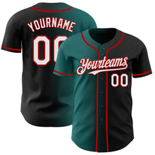 Load image into Gallery viewer, Custom Black White Teal-Red Authentic Gradient Fashion Baseball Jersey