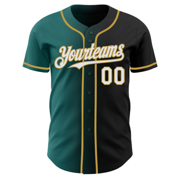 Custom Black White Teal-Old Gold Authentic Gradient Fashion Baseball Jersey
