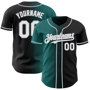 Custom Black White Teal-Gray Authentic Gradient Fashion Baseball Jersey