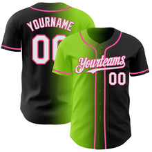Load image into Gallery viewer, Custom Black White Neon Green-Pink Authentic Gradient Fashion Baseball Jersey