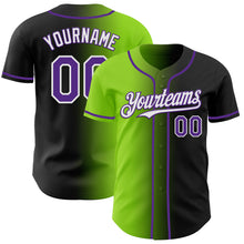 Load image into Gallery viewer, Custom Black Purple Neon Green-White Authentic Gradient Fashion Baseball Jersey