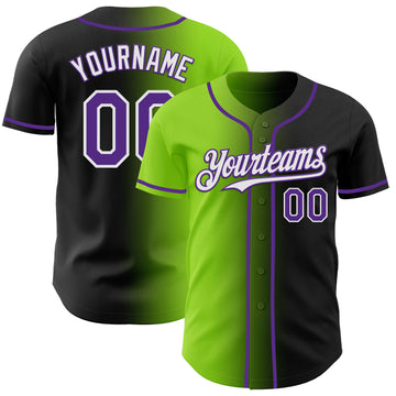 Custom Black Purple Neon Green-White Authentic Gradient Fashion Baseball Jersey