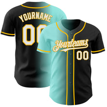 Load image into Gallery viewer, Custom Black White Ice Blue-Gold Authentic Gradient Fashion Baseball Jersey