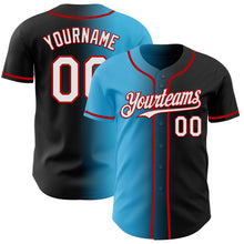 Load image into Gallery viewer, Custom Black White Sky Blue-Red Authentic Gradient Fashion Baseball Jersey