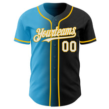 Load image into Gallery viewer, Custom Black White Sky Blue-Gold Authentic Gradient Fashion Baseball Jersey