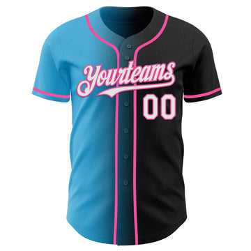 Custom Black White Sky Blue-Pink Authentic Gradient Fashion Baseball Jersey