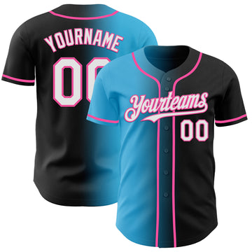 Custom Black White Sky Blue-Pink Authentic Gradient Fashion Baseball Jersey