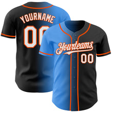 Load image into Gallery viewer, Custom Black White Electric Blue-Orange Authentic Gradient Fashion Baseball Jersey