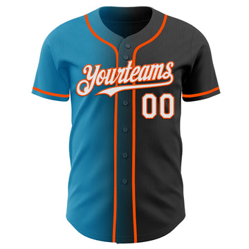 Custom Black White Panther Blue-Orange Authentic Gradient Fashion Baseball Jersey