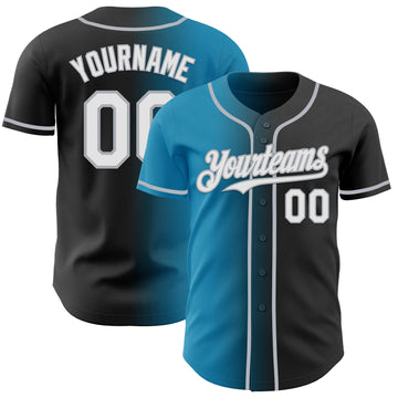 Custom Black White Panther Blue-Gray Authentic Gradient Fashion Baseball Jersey