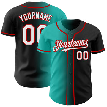 Custom Black White Aqua-Red Authentic Gradient Fashion Baseball Jersey