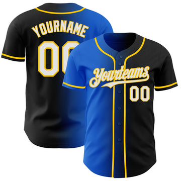 Custom Black White Thunder Blue-Yellow Authentic Gradient Fashion Baseball Jersey