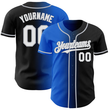 Custom Black White Thunder Blue-Gray Authentic Gradient Fashion Baseball Jersey