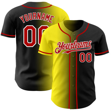 Custom Black Red Light Yellow-White Authentic Gradient Fashion Baseball Jersey