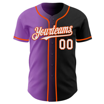 Custom Black White Medium Purple-Orange Authentic Gradient Fashion Baseball Jersey